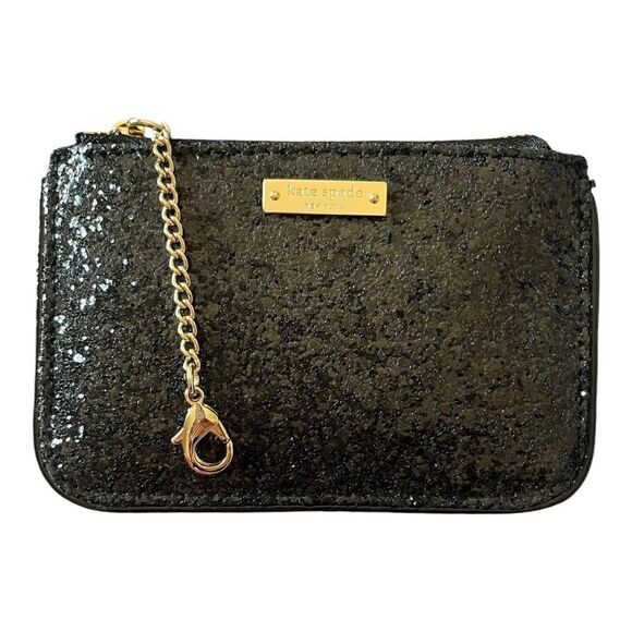 Kate Spade New York Black Glitterball Coin Purse with Keyring - Picture 1 of 9